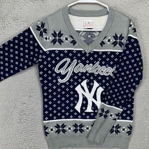 New York Yankees Mens V-Neck Sweater Small Blue Gray MLB Genuine Merchandise‎